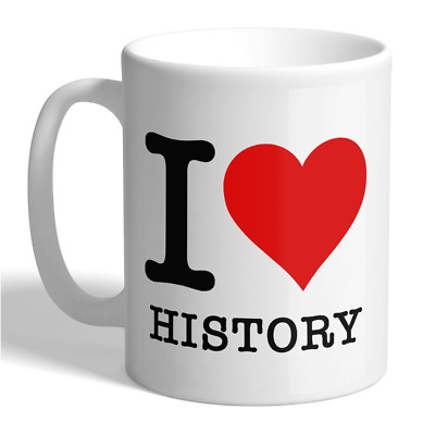 I LOVE HISTORY Keramik Kaffee Tee Becher Tasse Herz bedruckt Neuheit lustig Geschenkidee