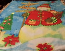 Lighted Christmas Tree Snowman Fleece Throw Blanket 48" x 58" NEW Free Ship