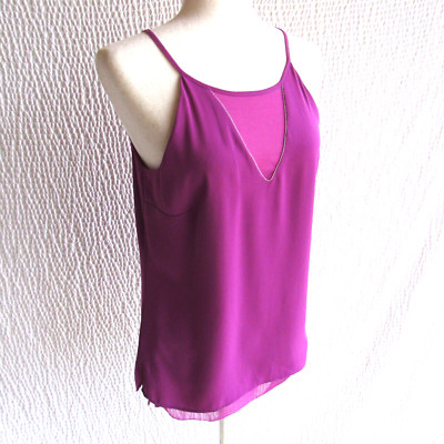 Purple Dressy Cami Top XS White House Black Market Sheer Inset Chiffon Silver