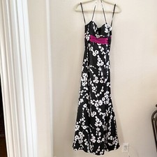 Betsy and Adam Formal Dress Size 4 Linda Bernell Black Floral Prom Halter