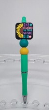Sunflower "She Believed She Could" Beaded Pen Black Ink Refillable - Free Refill