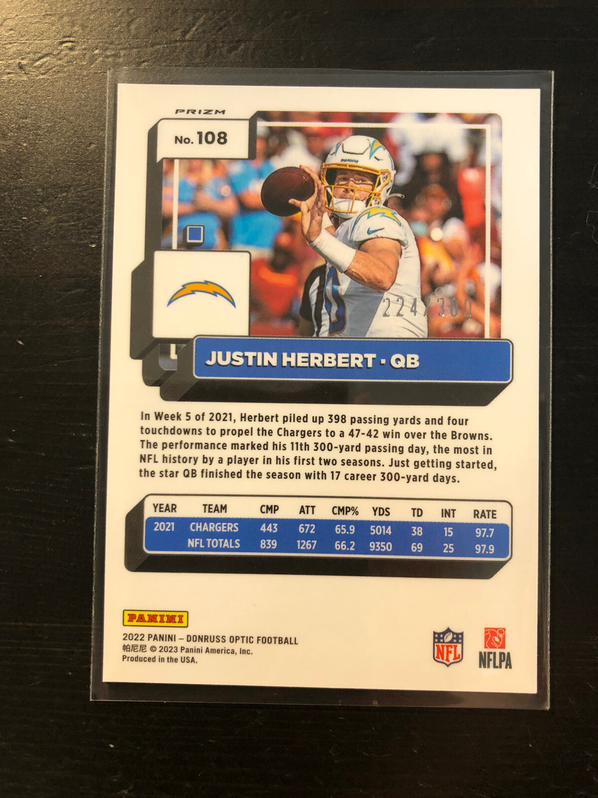 2022 Donruss Optic Premium Silver Wave Prizm /300 Justin Herbert Card #108  - Florida Technical College