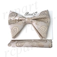 New formal Men Pre-tied long style paisley Bow tie  Hankie light brown wedding