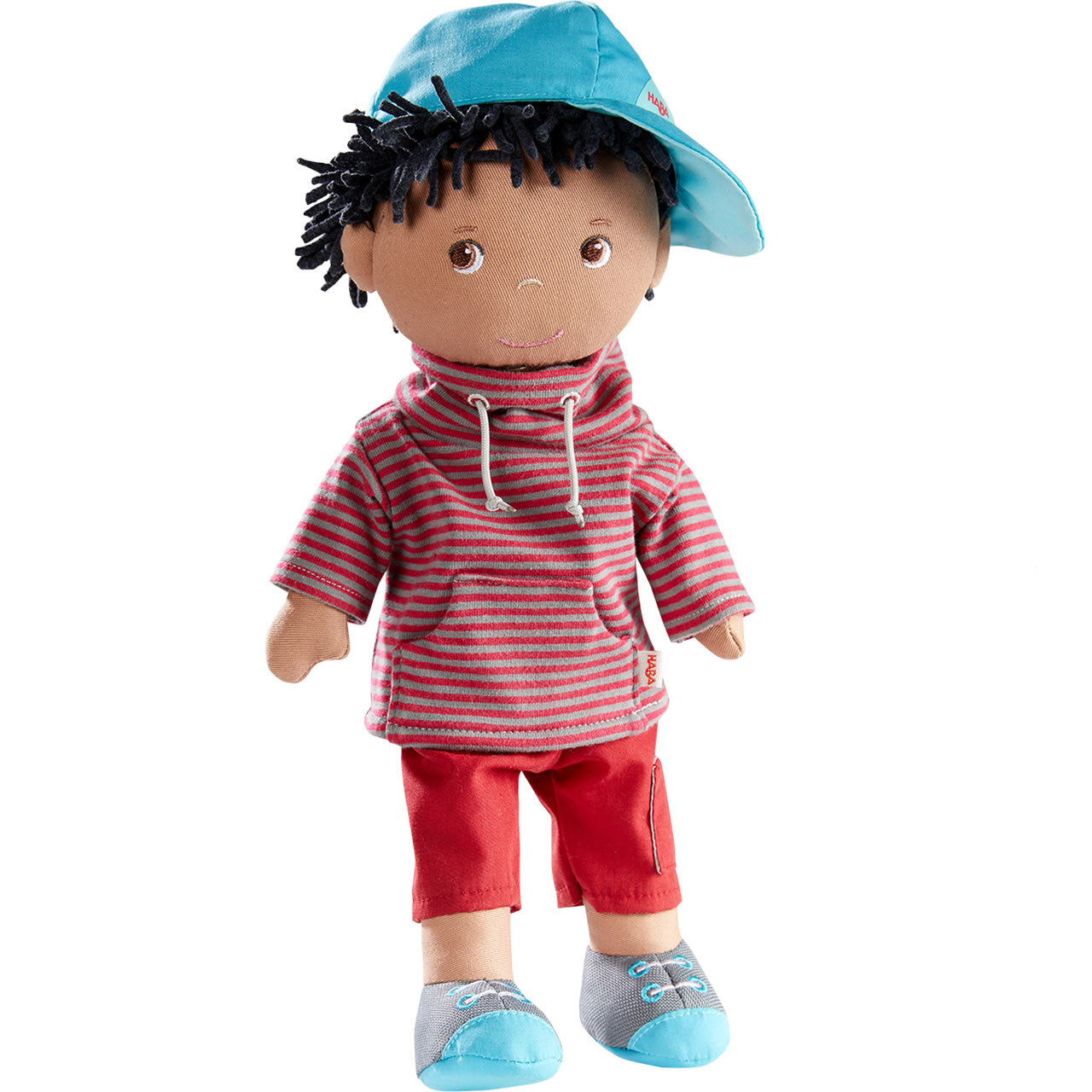 HABA William - 12" Soft Boy Doll with Black Hair, Hat and Ho