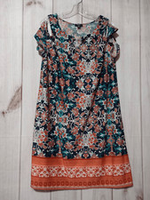 Tacera Dress Ladies 1x Navy Coral Cold Shoulder Midi