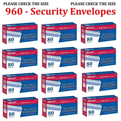 960 Security Envelopes Self-Seal White Letter Mailing 3-5/8  x 6-1/2  Bulk Lot