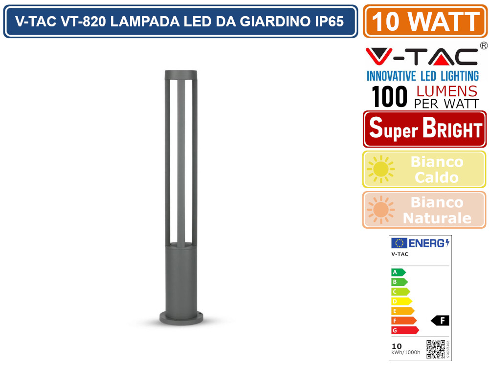 V-TAC VT-820 LAMPADA LED DA GIARDINO FISSAGGIO A TERRA 10W DI COLORE GRIGIOIP65