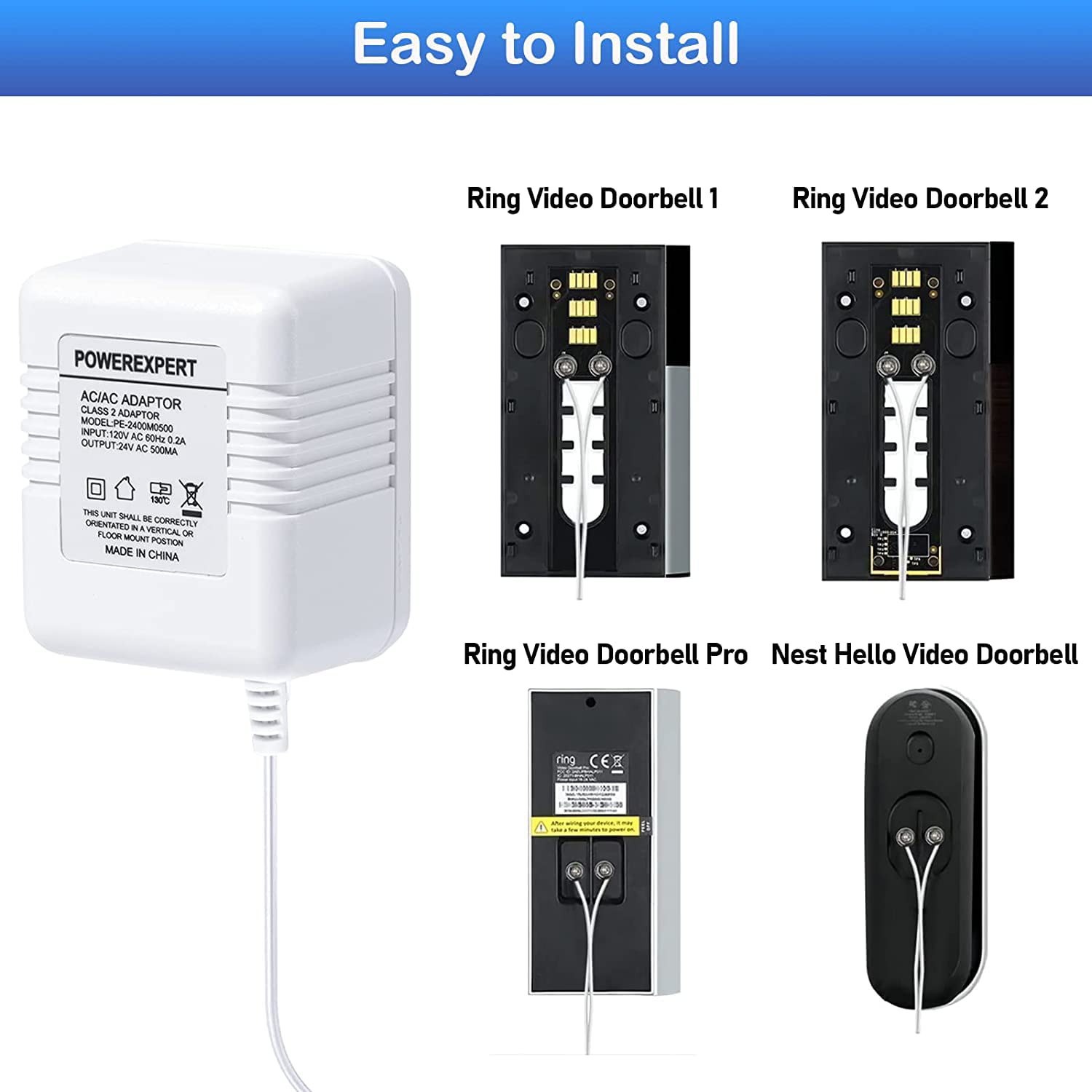 24V Doorbell Transformer for Ring Doorbells, 16.5ft Long C Wire Adapter, Power eBay