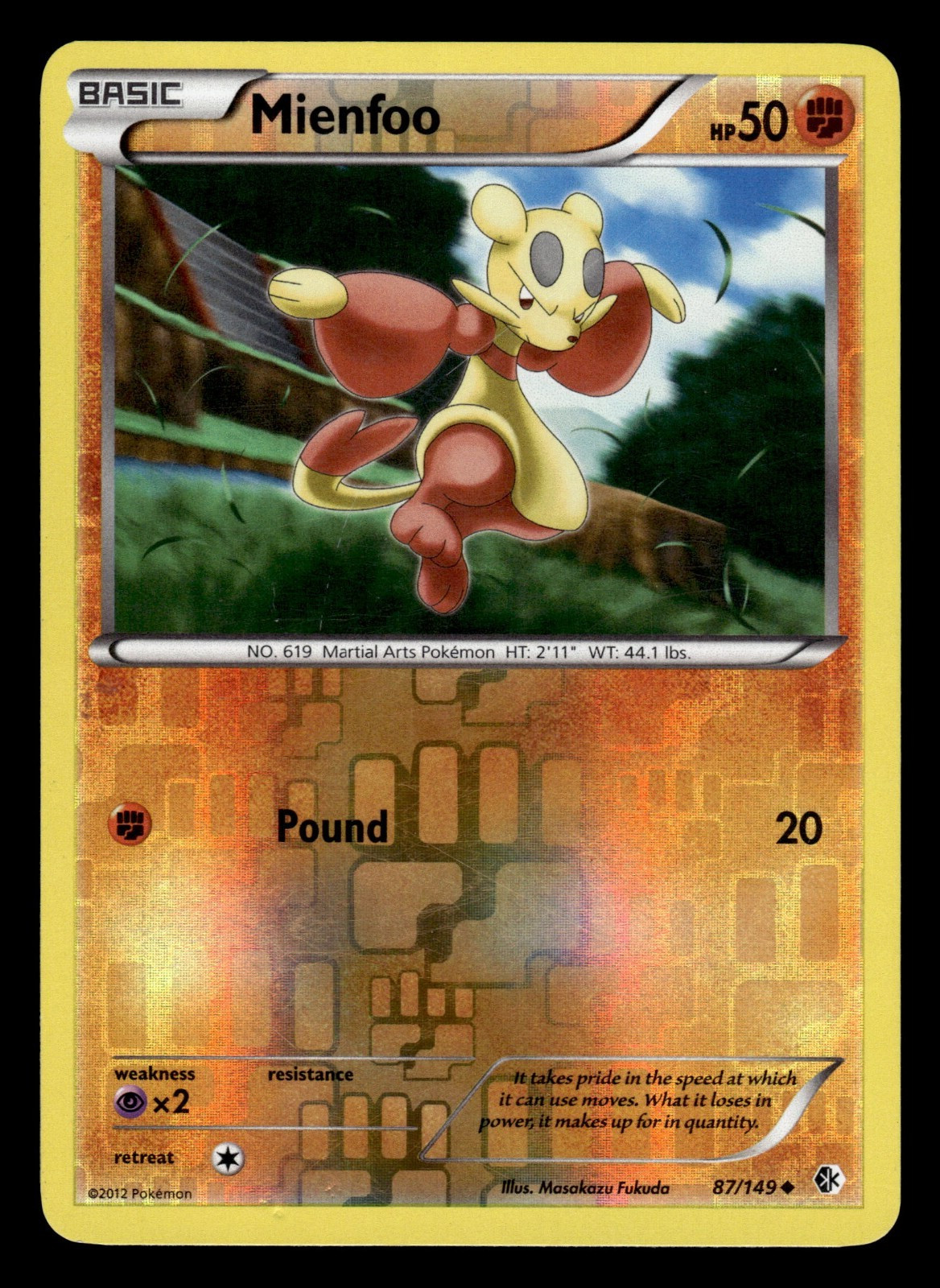 Mienfoo 87/149 Reverse Holo BW Boundaries Crossed Pokemon Card