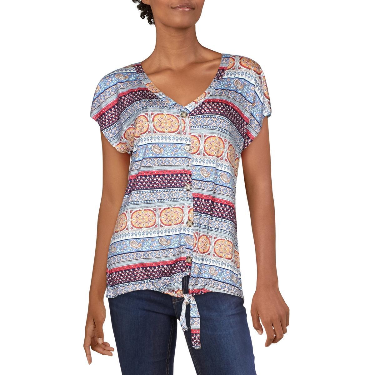 Alison Andrews Womens Blue Lace Back Tie Front Tee Blouse Shirt M  6960