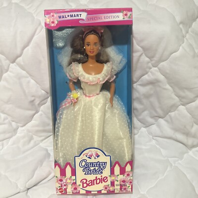 Barbie Country Bride Doll (1994 Walmart Special Edition) - Brunette 11.5" Wedding Barbie With Gown & Veil