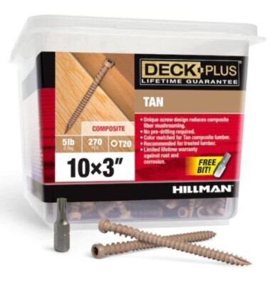 Hillman Deck Plus 10 x 3'' Tan Deck Screws, 270 Piece, 5lb, T20 Head