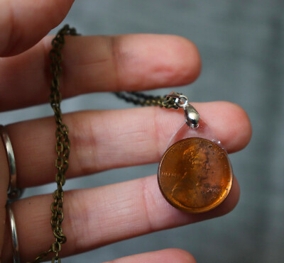 Halskette Penny American Münze, Unikat, Handarbeit, Resin, Esfestuff