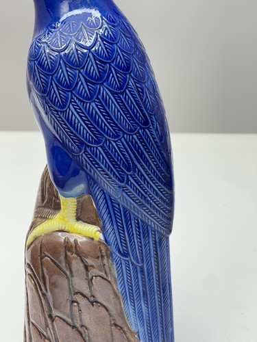 Chinese Parrot Porcelain Royal Blue Figurines 12.75 Inches Vintage Ceramic Asian - Picture 7 of 9
