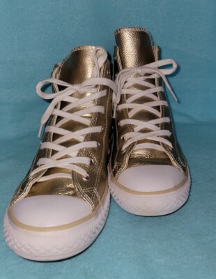 Converse All Star Chuck Taylor Metallic Gold High Top Sneakers YOUTH Sz 
