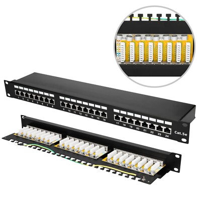 19'' Patchpanel Cat.5E STP CAT LAN Netzwerk Patchfeld 24 Ports Schwarz