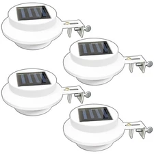 4 Pack Waterproof Solar Powered LED Outdoor Gutter Lights with Brackets