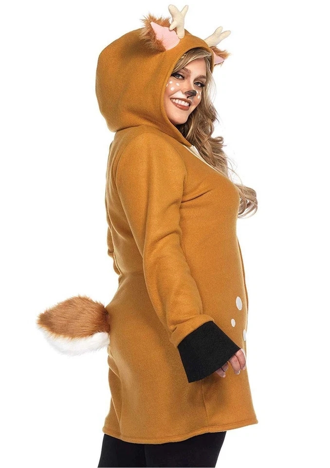 Acogedor vestido con capucha y cremallera chaqueta polar cervatillo reno cervatillo 1x-2x Foto 2 de 4