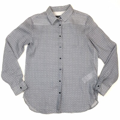 Max Mara Weekend Sz 8 Printed Button Down Shirt Blue And White Long Sleeve Ramie