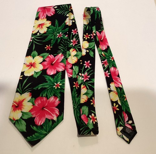 Vibrant Loud Neck Tie Men Hawaiian Tropical Hot Pink Yellow Romario Manzini - Picture 5 of 5