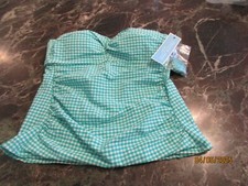 DRAPER JAMES Lands End Mint Green Gingham STRAPLESS SWIM TOP TANKINI SIZE XS