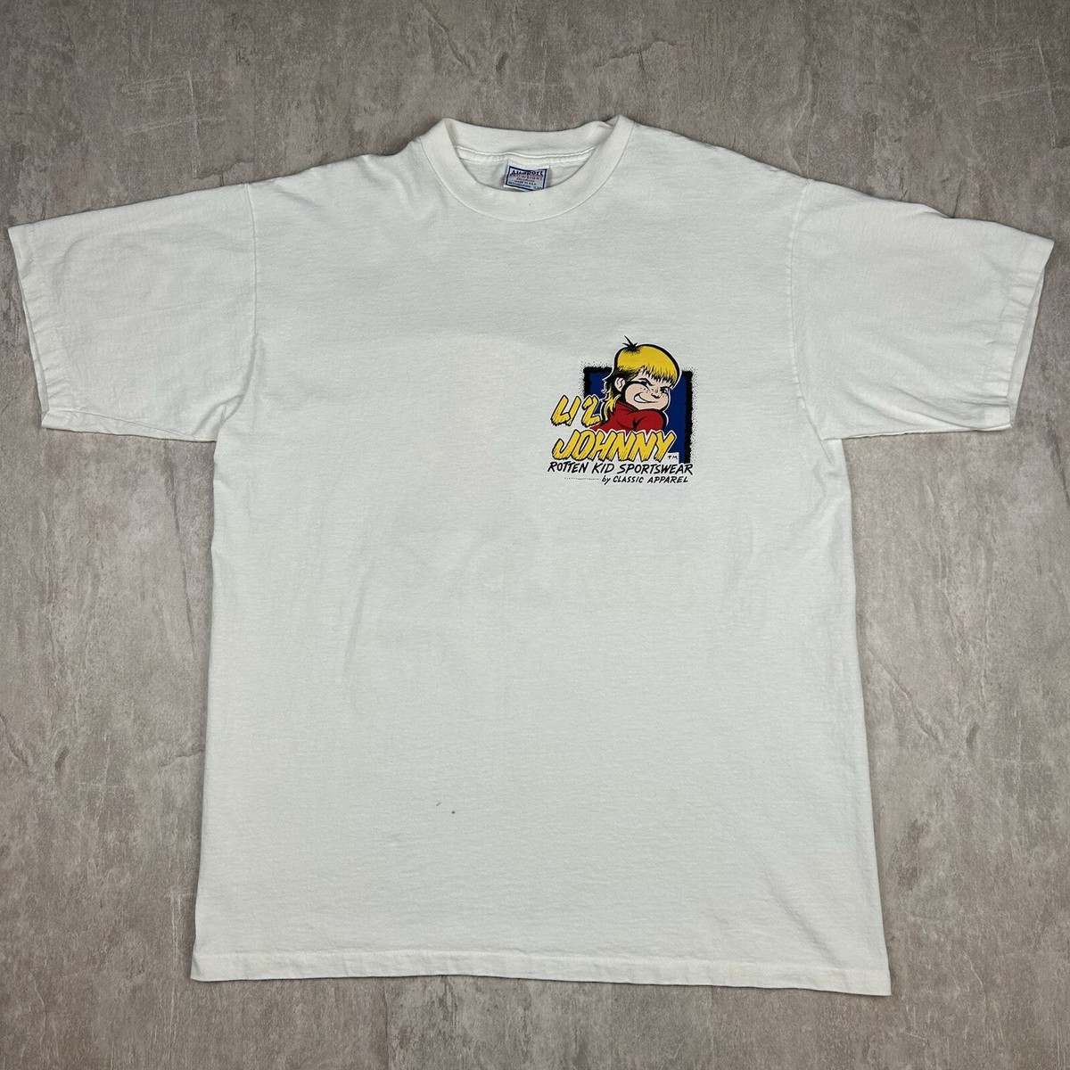 Vintage 90s Lil Johnny Sportswear Classic Apparel White T-Shirt 