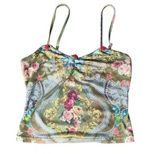 Coquette Camisole Cami All Over Print Cropped Roses Flowers Romantic XS/S