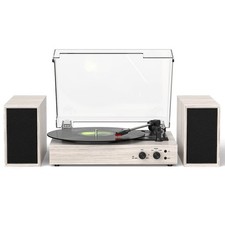 Bluetooth Vinyl Record Player with External Speakers, Vintage 3-Speed Belt-Dr...