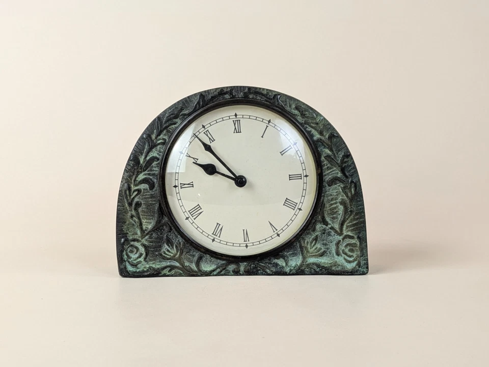 Pendule de Cheminée Art Nouveau en Bronze Massif Jugendstil patine vert de gris - Photo 4/4