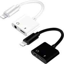 (2 Pack - White & Black) Lightning to 3.5mm Headphone Jack White+Black 