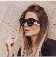 GUCCI GG0276S Red Blue Stripe Brown Classic Star Logo Sunglasses NEW