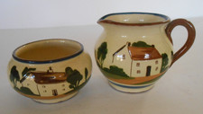Vintage Torquay Devon Motto Ware Pottery Sugar Bowl  Creamer Set England  Chip