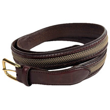Brighton Brown Leather Belt Braided Edges w/Fabric Woven Brass Buckle Mens 42