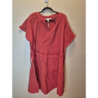Curations x Nicole Hickl Red Cotton Gauze Tiered V-Neck Dress 3X HN90008