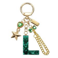Initial Letter Keychain for Women Cute Heart Butterfly Star Chain, Green L 
