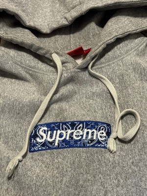 Supreme Hoodie Sweatshirt Blue Bandana Box Logo Gray Size SMALL