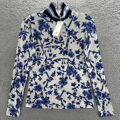Tory Burch Top Womens Small S Floral Long Sleeve Printed Turtleneck Top $228
