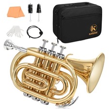 Pocket Trumpet B Flat Quality Brass Bb Mini Trumpet with 7C Mouthpiece, Clean...