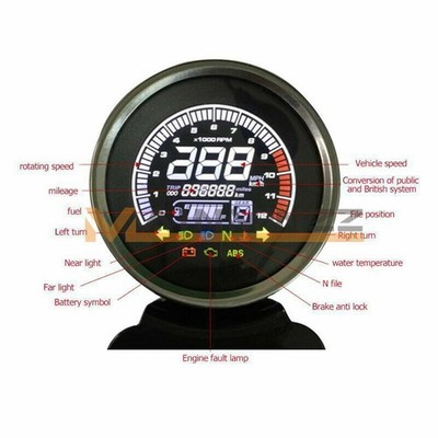 Universal Motorcycle LCD Digital Display Odometer Speedometer Tachometer Gauge *