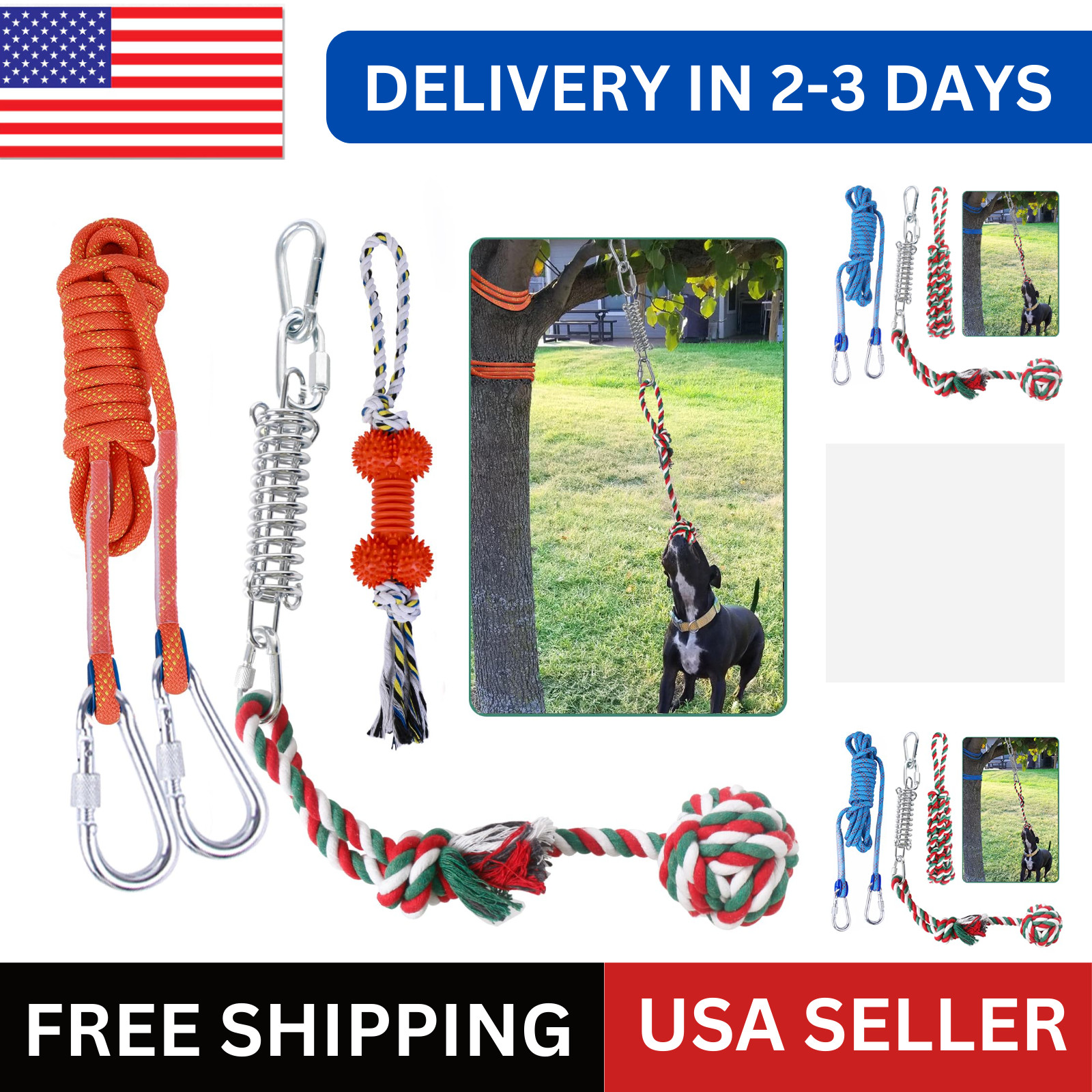 Dog Outdoor Bungee Hanging Toy with Spring and Rope Tether T
