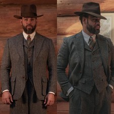 Men Herringbone Tweed 3 Piece Suit Notch Lapel Vintage Groom Formal Suit