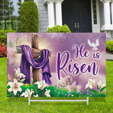Easter Yard Sign Outdoor Decoration He Is Risen Yard Sign with Metal Stakes Reli