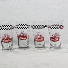 Juego de 4 vasos vintage de Coca-Cola de 16 oz con tapa de botella a cuadros usados en excelente estado