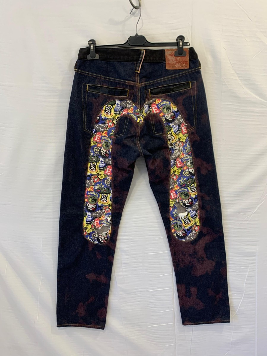 Evisu Custom Made Selvedge Jeans 34x34 Distressed Multi-Logo Back