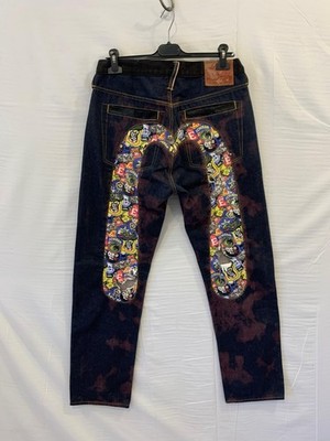 Evisu Custom Made Selvedge Jeans 34x34 Distressed Multi-Logo Back Pockets #P