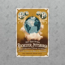 Vintage Railroad Metal Sign Rochester & Pittsburgh Line Advertising #46749