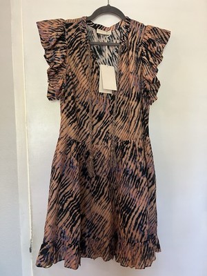 Ulla Johnson Print Ruffle Short Dress Pink Black Cotton Size S (NWT)