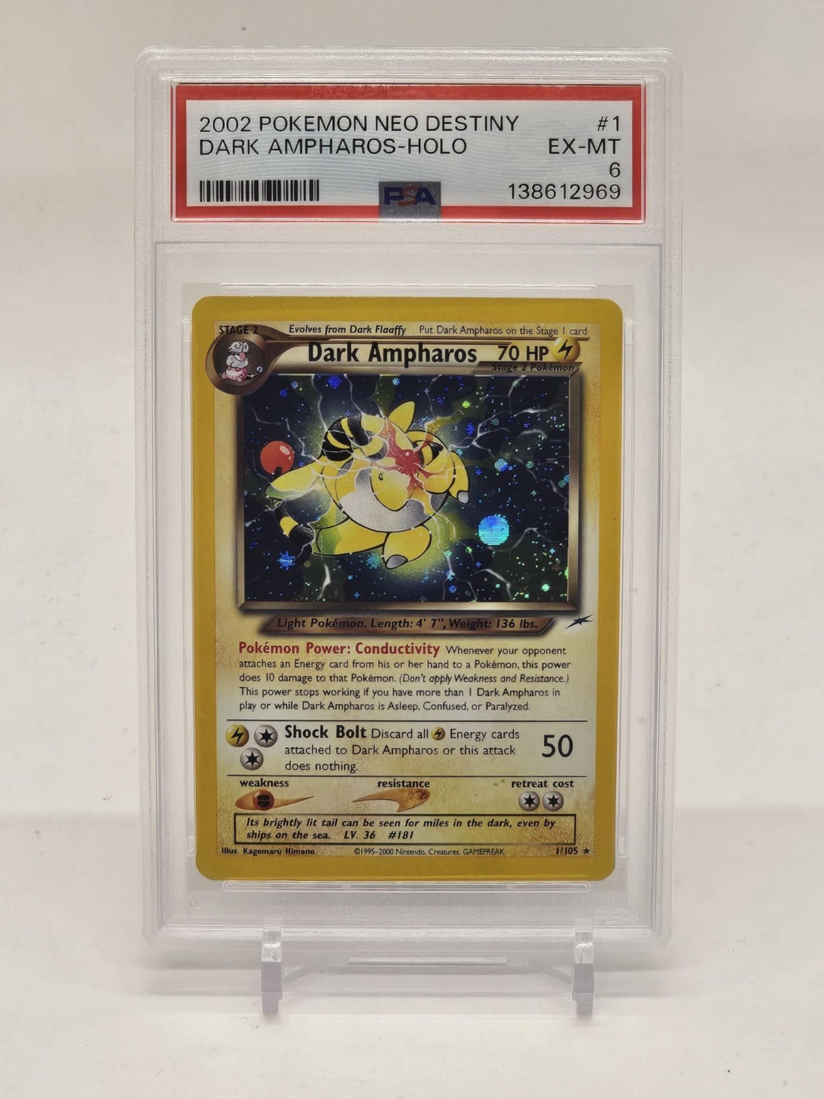 PSA 6 EX-MT Dark Ampharos Neo Destiny Holo Rare Pokemon Card 1/105