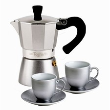 Tognana Favola, caffettiera in alluminio da 2 tazze, con 2 tazzine e 2 piattini 