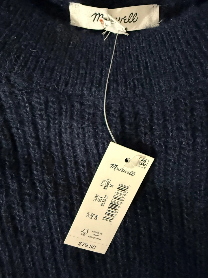 MADEWELL 海军蓝 轻量级罗纹圆领毛衣 男式 M 全新 全新带标签 — 第 2/3 张图片